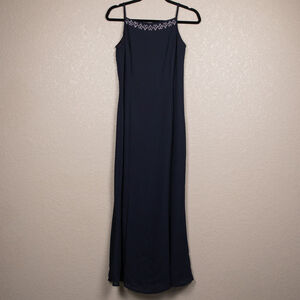 90s Jessica McClintok navy formal long slip dress-5/6